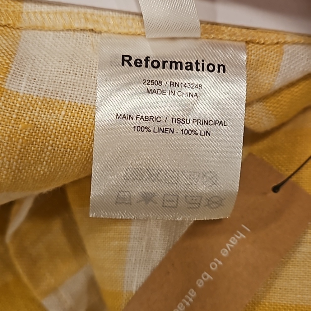 💕REFORMATION💕 Nia Linen Dress ~ Dandelion Check Yellow 12 NWT - Picture 13 of 13